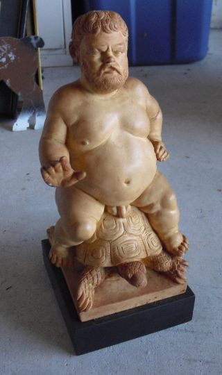 Vintage G Ruggeri Nude Bearded Man On Turtle Statue 9 1/2 " Tall