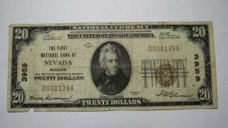 $20 1929 Nevada Missouri Mo National Currency Bank Note Bill Ch.  3959 Rare