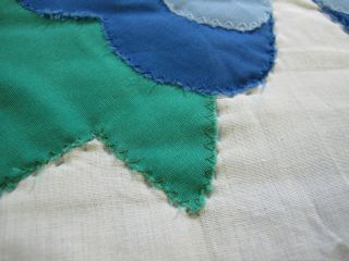 Gently Vintage Hand Quilted All Cotton Blue,  Green OHIO ROSE Applique Quilt 8