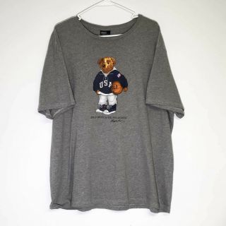 Men’s Vintage Polo Ralph Lauren Gray Basketball Polo Bear T Shirt Size Xl