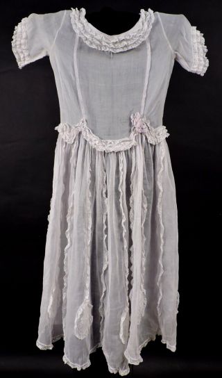 Antique 1920’s White Organdy Tea Dress W Lace Ruffles