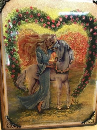 Vintage Decoupage Unicorn & Princess Kitsch Wall Hanging Picture Art Retro