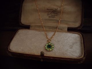 Vintage Jewellery Peridot & Emerald Green Crystal Drop Gold Pendant Necklace