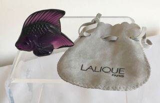 Vintage Lalique Signed Crystal Frosted Figure Purple Glass Angel Fish