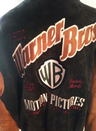 Vintage Warner Brothers Mens L Blue and Camel Color Suede Snap Up Jacket 6