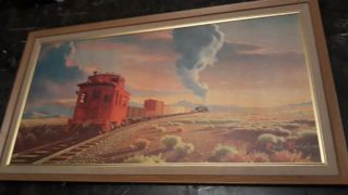 Western Vintage Framed Art " The Red Caboose " By Paul Detlefsen Large Wall Hangin