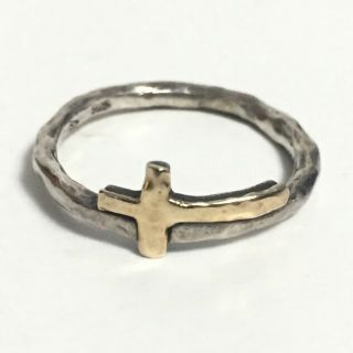 Vintage Sterling Silver 925 Ring With 14kt Yellow Gold Cross Size 7.  75
