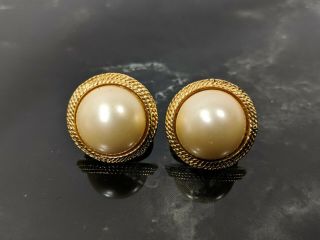 Vintage Gold - Tone Faux Pearl Clip On Earrings Jewellery By Trifari