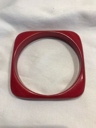 Vintage Bakelite Bangle Bracelet Cherry Red Square 2 3/4” Inside Diameter