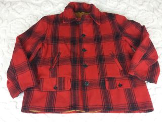 Vintage Hunting Field Jacket Cruiser Wool Red Black Plaid Sz L Elmer Lumberjack