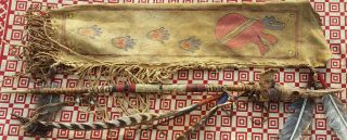 VINTAGE NATIVE AMERICAN PEACE PIPE AND BAG FISH HEAD ANTLER BEADS FEATHERS WOW 3