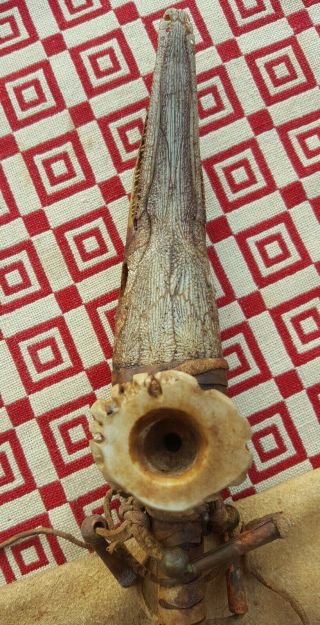 VINTAGE NATIVE AMERICAN PEACE PIPE AND BAG FISH HEAD ANTLER BEADS FEATHERS WOW 5