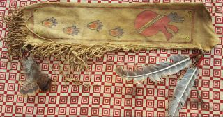 VINTAGE NATIVE AMERICAN PEACE PIPE AND BAG FISH HEAD ANTLER BEADS FEATHERS WOW 7