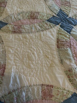 Vintage Handmade Wedding Ring Pastel Patchwork Quilt Twin Hand Quilted 3