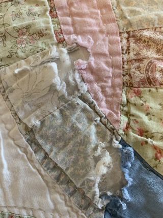 Vintage Handmade Wedding Ring Pastel Patchwork Quilt Twin Hand Quilted 5