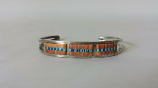 Zuni Vintage Sterling Silver Cuff Bracelet Lapis Turquoise Spiny Oyster Js Sb