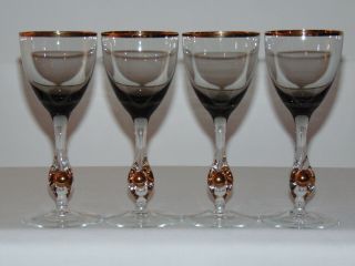 4 Rare Vintage Murano Mid Century Italian Glass 6 " Tall Wine Goblets Ball Stems