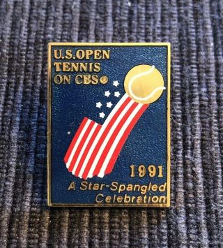 1991 Us Open Pin Usa Flag With Tennis Ball Cbs Star Spangled Banner Usa Event