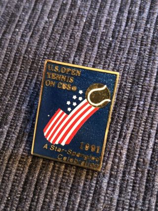 1991 US OPEN PIN USA FLAG WITH TENNIS BALL CBS STAR SPANGLED BANNER USA EVENT 2