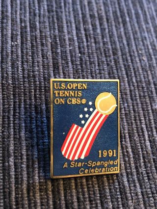 1991 US OPEN PIN USA FLAG WITH TENNIS BALL CBS STAR SPANGLED BANNER USA EVENT 4