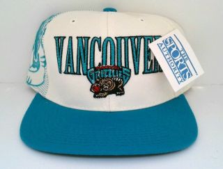 Vtg Vancouver Grizzlies Nba Basketball Snapback Hat Ivory Teal Wool Big Logo