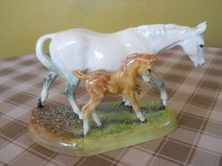 Royal Doulton Mare & Foal Figurine,  Vintage English Hand - Painted Porcelain Horse