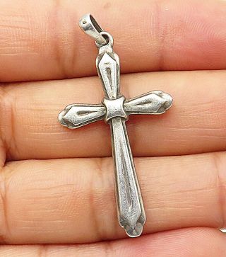 925 Sterling Silver - Vintage Etched Detail Religious Cross Pendant - P6218