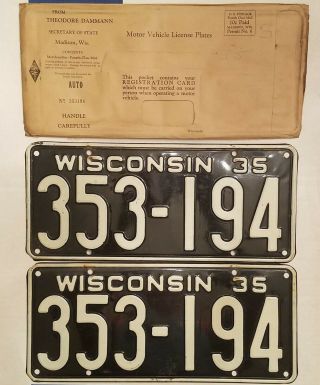 Vintage Set Of 1935 Wisconsin License Plates 353 - 194