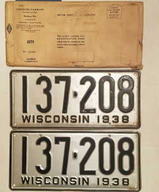 Vintage Set Of 1938 Wisconsin License Plates 137 - 208