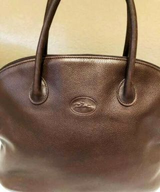 Vintage Longchamp All Leather Brown Satchel Bag Made In France