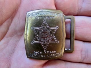 Vtg Dick Tracy Belt Buckle 1934 Verithin Jr Detective Giant Gould Brass Rare Vg,