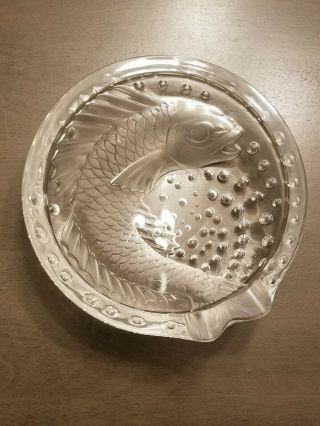 Vintage 6.  25 " Lalique France Crystal Bowl - Koi Fish Art Glass Ashtray Signed