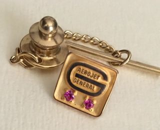 Vtg Aerojet General 10k Gold Pin 2 W/ Ruby Gemstones Pin Rare