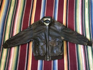 Vtg Distressed Brown Leather Bomber Jacket - Sz M - Great Wear Bad Lands