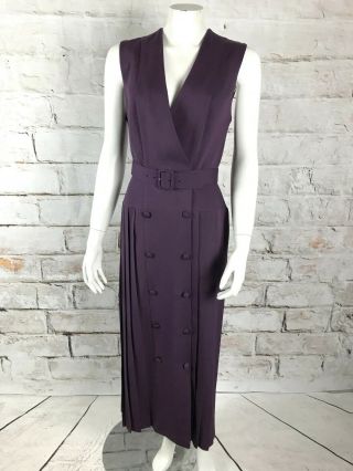 Vintage 80s Laura Ashley S Pleated Purple Jumper Midi Maxi Dress Wool Blend