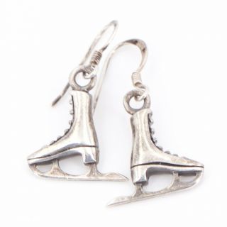 Vtg Sterling Silver - Solid Ice Skates Dangle Earrings - 4g