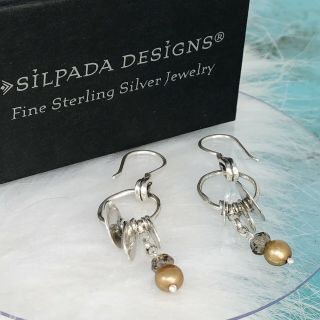 Silpada Sterling Silver Disc Smoky Quartz & Copper Pearl Dangle Earrings W1550