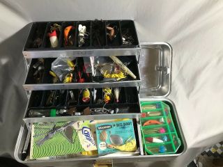 Vintage Umco 173a Aluminum Tackle Box Full Of Vintage Tackle Some