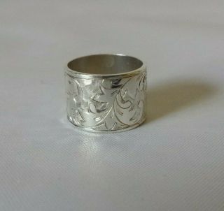 Engraved Floral Design Fancy Sterling Silver 925 Wide Band Ring Sz 6 Estate Find