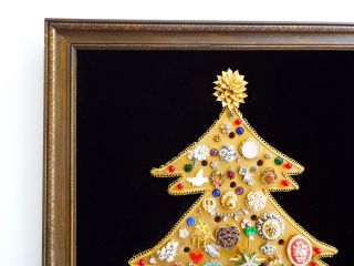 Jewel Christmas Tree Bedazzled Framed Wall Art 26 x19 Vintage Jewelry Kitsch 3