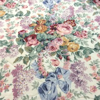 Ralph Lauren Allison King Fitted Sheet Floral Roses Lilacs Good Elastic Vtg Usa
