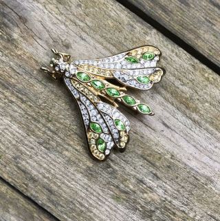Vintage Swarovski Rare Retired Dragonfly Crystal Brooch Pin Gold Tone