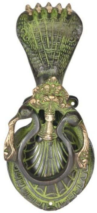 Auspicious Door Knocker Serpent Top 8.  2 " Vintage Green Brass Statue Figure 800 G