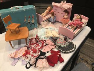 Mixed Vintage Vogue Ginny Doll Furniture Doll,  Clothes A Suitcase Table Set