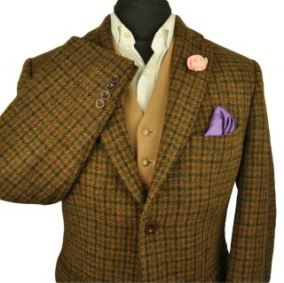 Vtg Harris Tweed Tailored Checked Country Hacking Jacket 42 " 366 Pristine Cloth