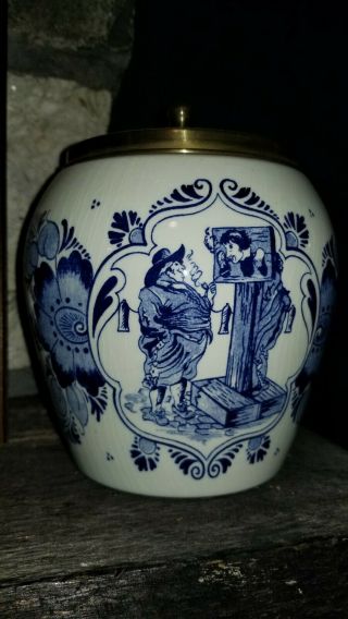 Vintage Delft Troost Slices Pipe Tobacco Handpainted Jar Humidor