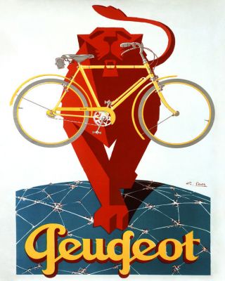 Bike Peugeot Bicycle Lion Cycle French Sport 16x20 Vintage Poster S/h In Us
