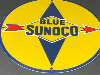 Vintage " Blue Sunoco Gasoline " 11 3/4 " Porcelain Metal Gas Sign Sun Oil Company
