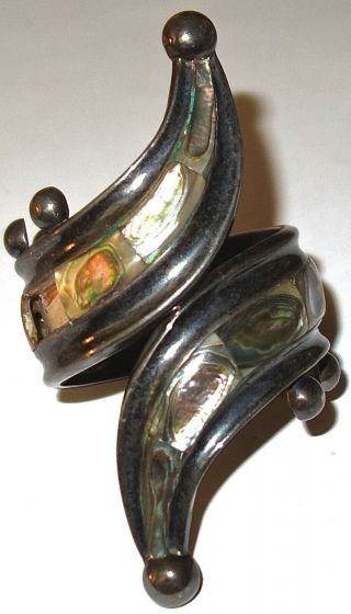 Rare Vintage F.  Balladares Mexico Sterling Clamper Bracelet W/abalone 41,  Grams