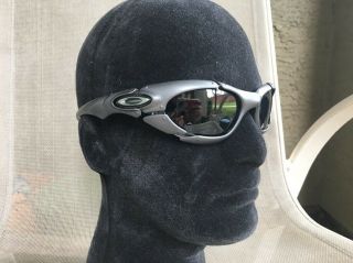 Rare Oakley Plate Sunglasses Platinum Silver Frame Black Lens